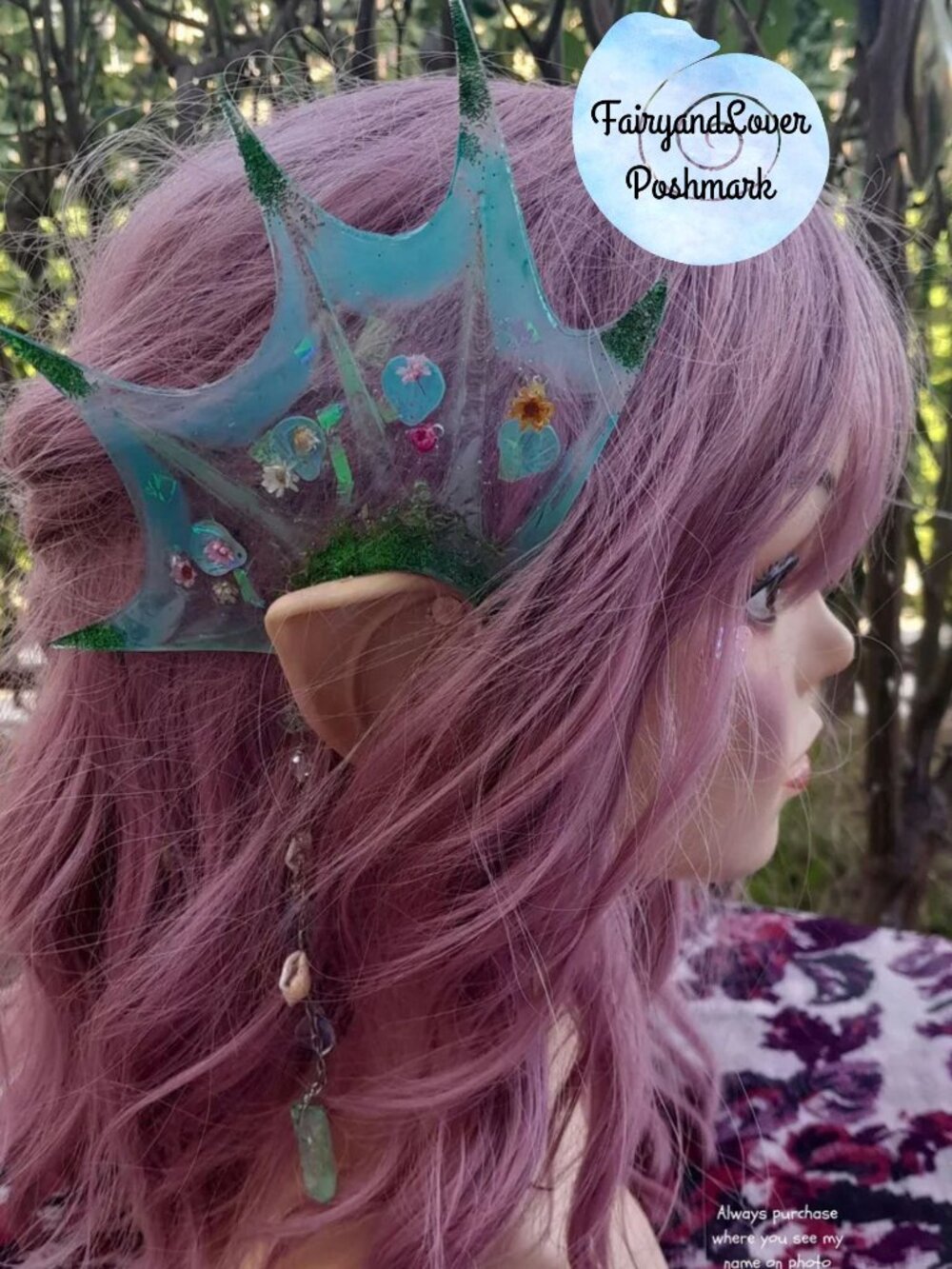 mermaid fin botanical moss ear cuff wrap quartz earrings,fairy mermaid accessory